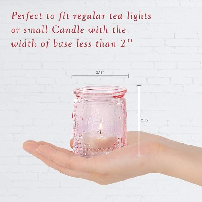 Kate Aspen Tea Light Holder - 24PCS - Vintage Glass Tealight Candle Holders, Perfect Wedding Favor, Bachelorette Favor or Bridal Shower Favor - Pink