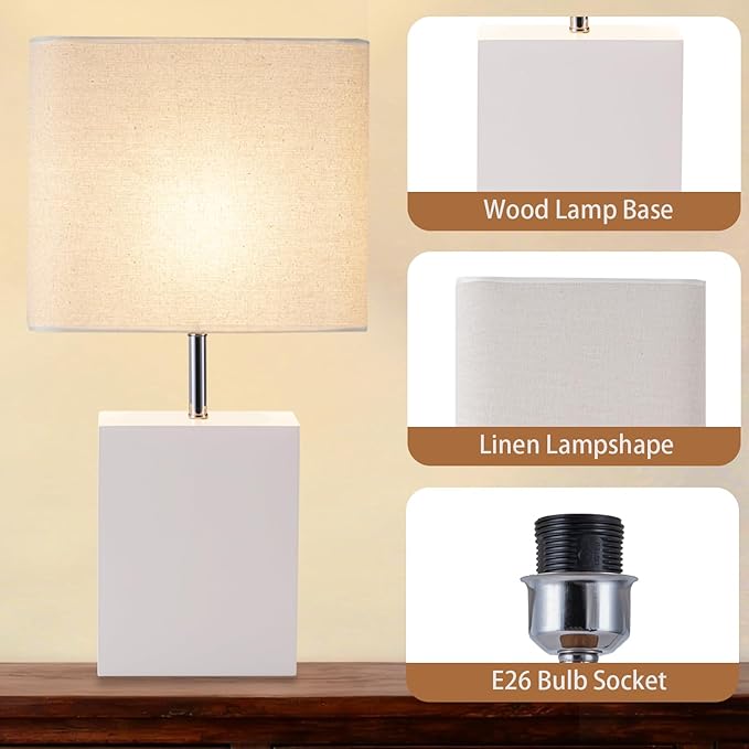 lapupu 23" Wood Table Lamp Set of 2 for Living Room, Modern Bedside Lamps for Bedroom, Large Farmhouse Nightstand Lamp, Desk Lamps for End Table Home Decor, Cream