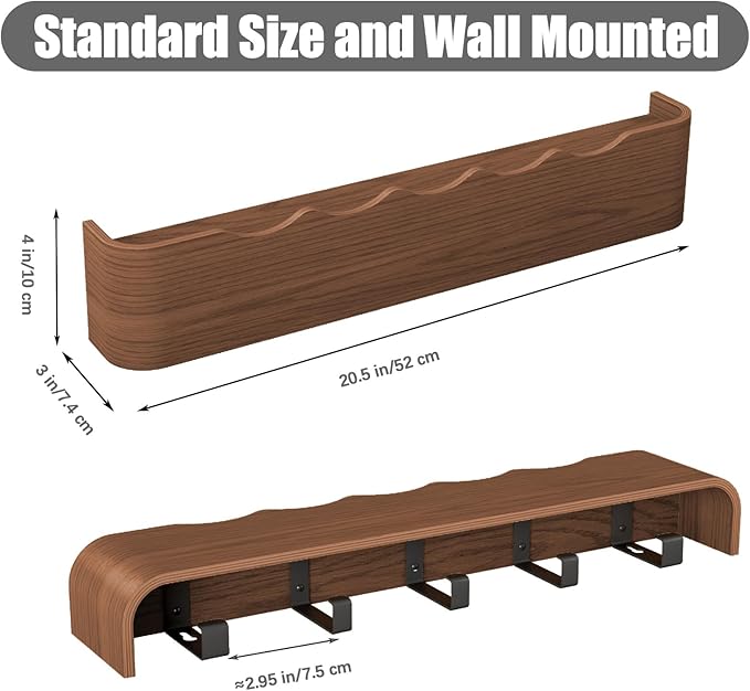 Coat Rack Wall Mount with Shelf 8 Hidden Hooks Modern Wooden Key Holder Entryway Organizer for Hallway Bedroom Bathroom Home Decor Storage for Hanging Coats Hats Bags Towels, Wave-Shape Black