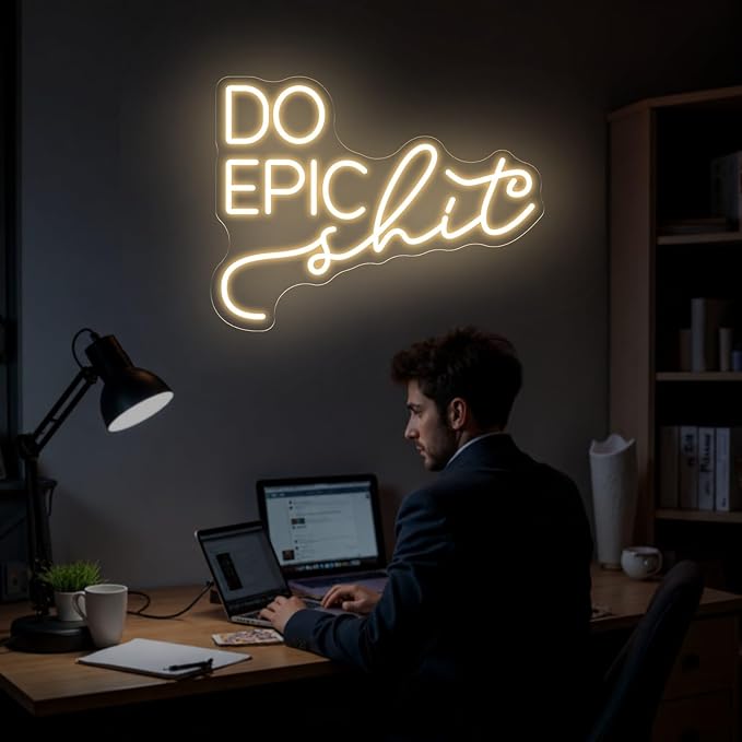 Do Epic Neon Sign, Minimalist LED Motivational Neon Sign for Wall Decor, Dimmable USB Light Up Sign for Home Office Workspace Desk Setup, Inspirational Quote Neon Light for Studio Room Decor, 16.5x12.6"