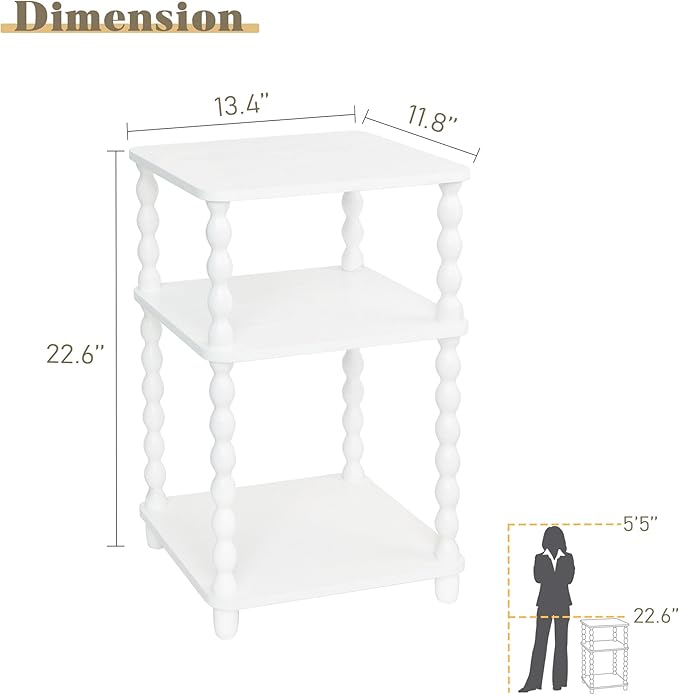 Fultyle End Table, Small Side Table with 3 Tier Open Shelf, Modern Night Stand Bedside Table for Living Room, Bedroom, Office and Small Spaces (White)