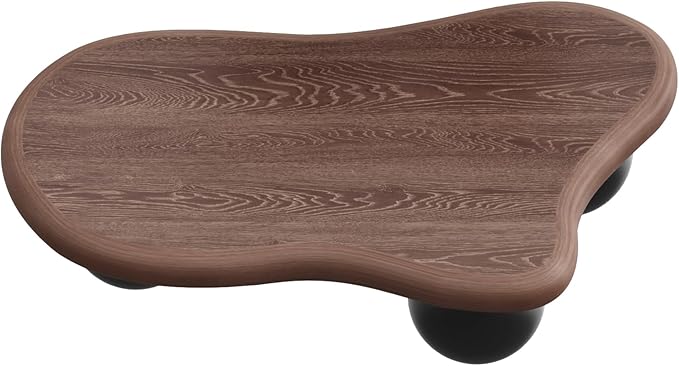 40" Cloud Coffee Table for Living Room Irregular Coffee Table Modern Low Coffee Tables Cute Small Center Table with 3 Ball Legs for Small Space Apartment Walnut & Black