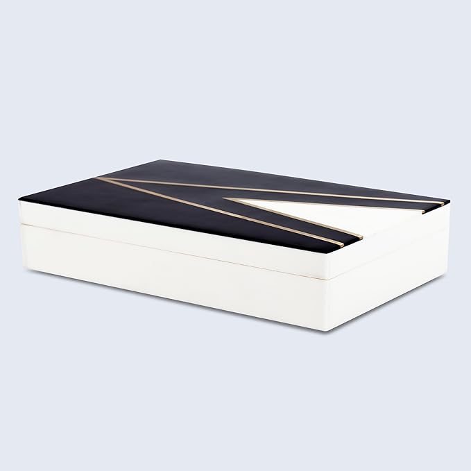 Handicrafts Home Black and White Decorative Storage Box with Lid–Large Coffee Table Storage Box, Handmade Resin Inlay Wooden Box, Remote Control Organizer, Keepsake Box, Home Decor Storage Box-12x6x2