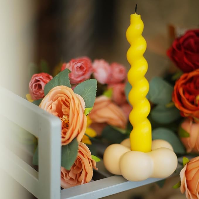 Cute Candle Holders, Ceramic Candlestick Holders for Table Centerpiece Flower Shape Home Decor Wedding Parties Living Room (Yellow)