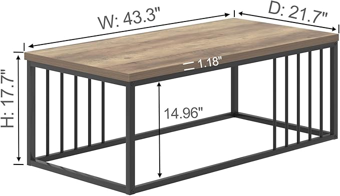 FOLUBAN Modern Coffee Table, Minimalist Wood and Metal Center Table for Living Room, Oak, 43.3 Inch