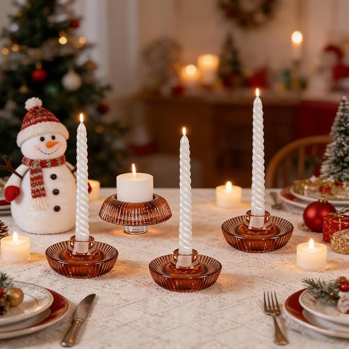 Mushroom-Shaped Candle Holders Set of 4 for Table Centerpiece, Glass Tealight Candlestick Holder for Wedding Party Decor, Vintage Tea Lights Candle Holder for Home Decoration (Brown)