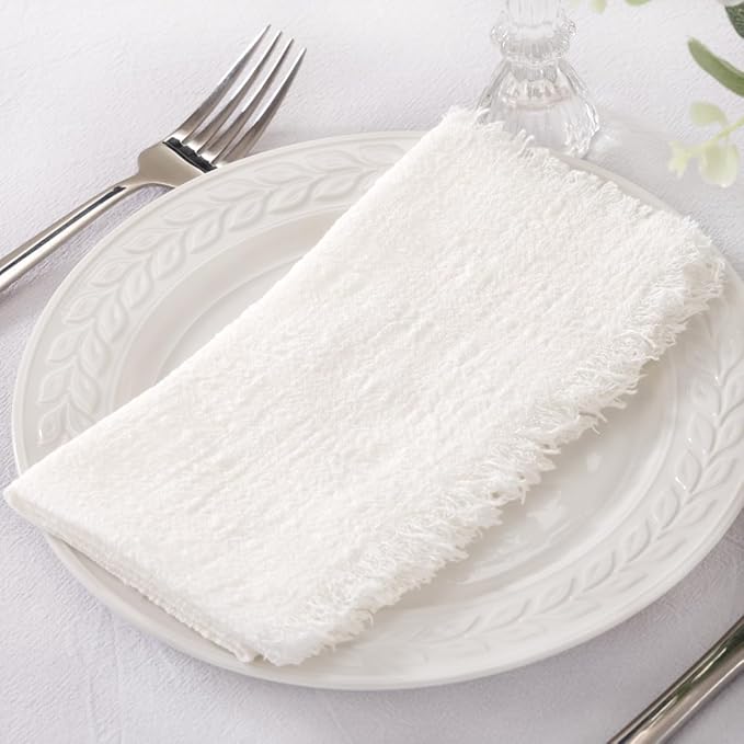 Socomi Set of 12 Linen Napkins Cream White Easter Spring Cloth Napkins Washable Cotton Dinner Napkins Fringe 17"x17" for Wedding Party Bridal Baby Shower Birthday Table Decorations