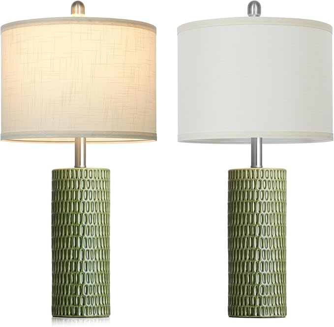 Cinyirong Modern Ceramic Table Lamps for Night Stands - Bedside Lamps Set of 2 for Nightstand, 27" Green Elegant Bedroom Lamp for Night Stand Desk Side End Table Home Decor(2 Bulbs Included)