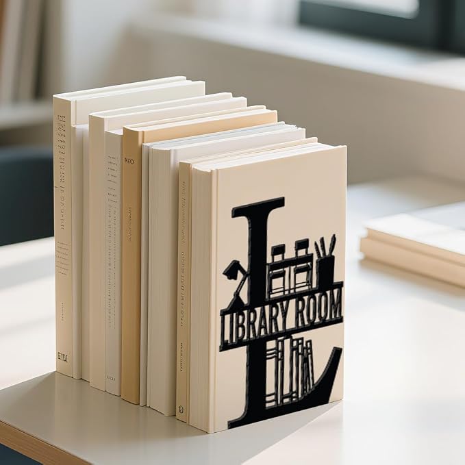 WADORN Library Room Metal Decorative Bookend for Shelves, Heavy Duty Book Ends for Heavy Books, Non-Skid Books Holder Stand for Desk, Book Support Stopper for Bookshelf Office Home, 5.3x4.3x7.9 Inch