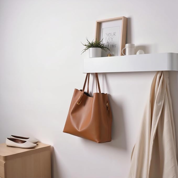 xympo Modern Wall-Mounted Coat Rack with Shelf – Heavy-Duty Steel, 5 Sturdy Hooks, Powder-Coated Finish, Space-Saving Entryway Organizer with Mounting Hardware – Sleek & Minimalist Design (White)