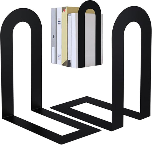 Chunful 2 Pcs Black Modern Metal Book Ends for Shelves Decorative Small Bookends Book Shelf Organizer Minimalist Design Stopper to Hold Books for Office(9.5 * 7.75 * 4.75inch)