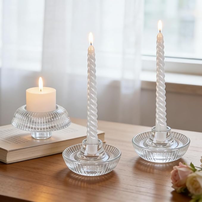 Mushroom-Shaped Candle Holders Set of 4 for Table Centerpiece, Glass Tealight Candlestick Holder for Wedding Party Decor, Vintage Tea Lights Candle Holder for Home Decoration (Clear)