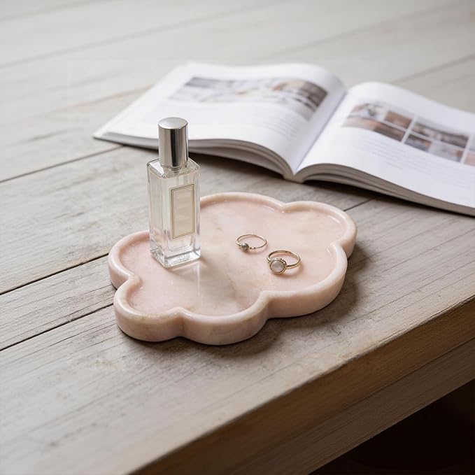 Natural Marble Tray Cloud Shape Vanity Trays, Jewelry Trays Holder Dish for Bathroom Countertop Home Decor Gift Orange Pink