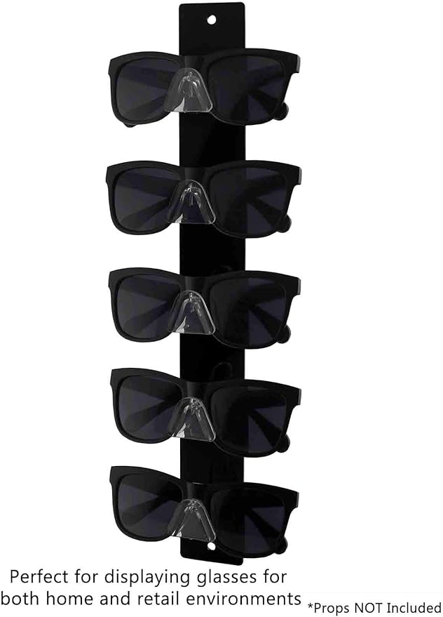 Marketing Holders 6 Pack Eyewear Sunglasses Holder 5 Pair Wall Mount With Hardware for Department Stores Optical Outlets Fashion Retailers Shopping Malls Black Acrylic