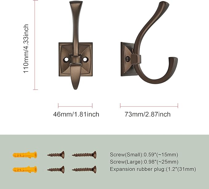 TUNNY 5 Pack Antique Design Wall Hanging Coat Hooks - Brown Coat Hooks Towel Hook for Entry Shoe Cabinet, Wardrobe Bathroom Bedroom Furniture Hardware