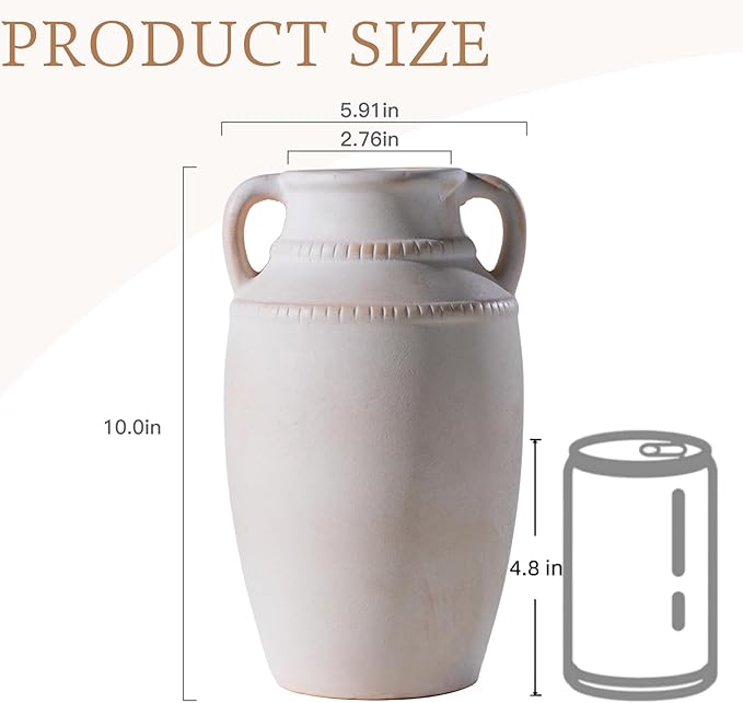 Lvases Beige Ceramic Vase with Handles, 10.5 Inch Boho Modern Aesthetic Textured Table Vases for Anthropologie Home Decor Centerpieces (Cream Beige White)