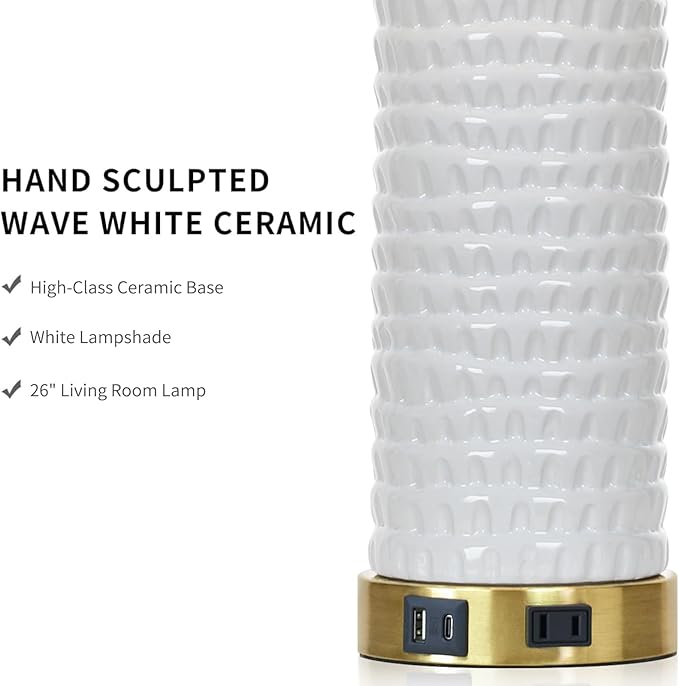 Cinyirong 26" White Table Lamps for Living Room Set of 2, Ceramic Bedroom Lamps for Nightstands, Modern Bedside Lamps for Bedroom Living Room, Nightstand Lamps for End Table, Hallway, Gold and White