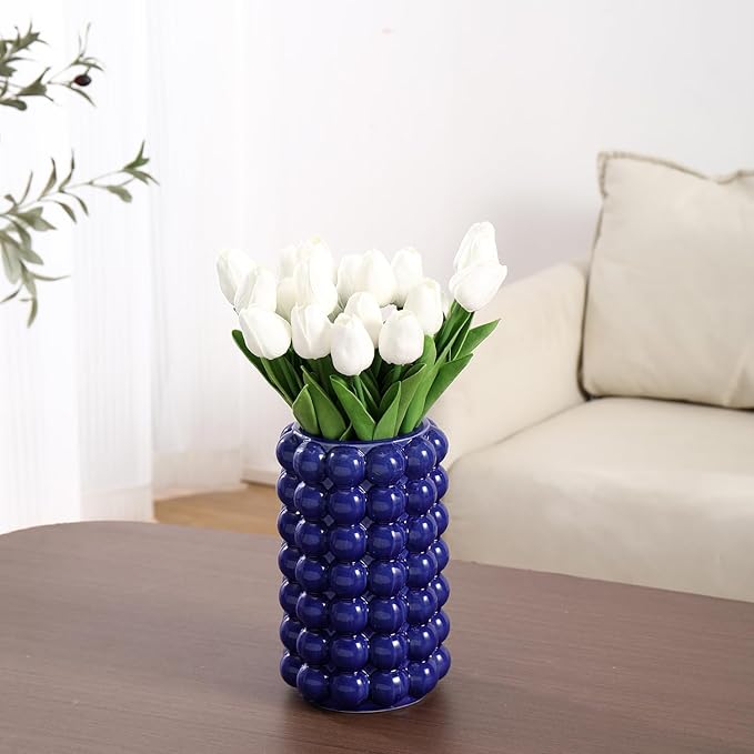 Bubble Vase, Blue Ceramic Vase, Short Ceramic Flower Vases, Modern Decorative Vases for Living Room, Wedding, Entryway, Mantel, Office, 8.5 Inches