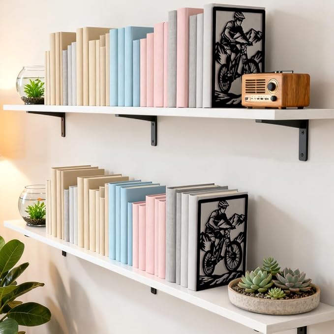 Peacoblue Metal Bookends for Shelves, Modern Decorative Heavy Duty Study Book Ends Stoppers for Office Desk Shelf, Room 5.3"x4.3"x7.9" Cast Iron Tall Bookends 1 Pair (Mountain Off-Road Cyclist)