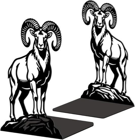 Peacoblue Metal Bookends for Shelves, Modern Decorative Heavy Duty Study Book Ends Stoppers for Office Desk Shelf, Room 5.3"x4.3"x7.9" Cast Iron Tall Bookends 1 Pair (Goat)