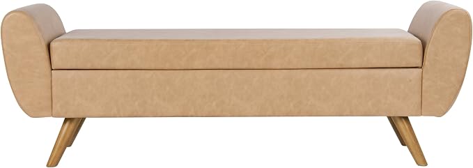 HomePop Modern Storage Bench with Wood Legs Home Décor|Bench with Storage for Living Room & Bedroom - Sand Faux Leather