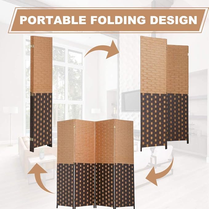 Room Dividers and Folding Privacy Screens 4 Panel 6 ft Foldable Portable Room Seperating Divider, Handwork Wood Mesh Woven Design Room Divider Wall, Room Partitions and Dividers Freestanding,CM