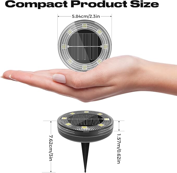 Peasur Mini Solar Ground Lights, 18 Pack Flat Solar Disc Lights Outdoor Waterproof, 2.3 Inch Small Solar Garden Lights Landscape Lighting for Outside Pathway Garden Yard Lawn Walkway,Warm White