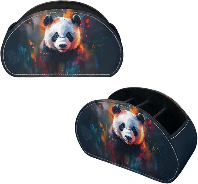 Simple Panda Pattern Print Office Desk Organizers with 5 Compartments, Remote Control Holder - Desktop/TV Cabinet/Vanity Caddy, Storage for Controllers/Cosmetic Brushes/Glasses Black
