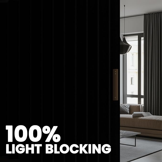 100% Blackout Accordion Room Divider Curtains - with Flexible Ceiling Track Total Privacy Sound Proof Curtains Suitable for Bedroom Patio Sliding Door(Black, W100 x L84, 1 Pack)