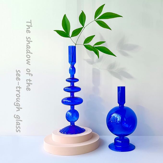 Candle Stick Candle Holder, Glass Candle Holders for Table Centerpiece, Modern Style Klein Blue Candle Holder Mixed 4pcs