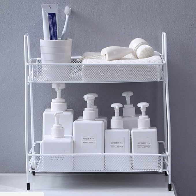 Spice Rack Organizer, 2-Tier Bathroom Shelf Organizer countertop, Kitchen Rack Organizer for Spice Can Sauce Jars Bottle (White)