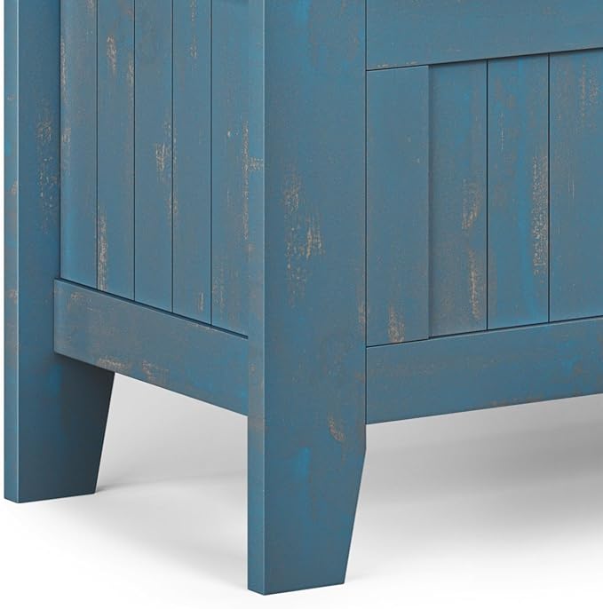 SIMPLIHOME Acadian Solid Wood 48 inch Wide Storage Bench that Seats 2 and 36 inch Wide Storage Cabinet in Distressed Coastal Blue for the Living Room, Entryway, and Family Room, Transitional Style
