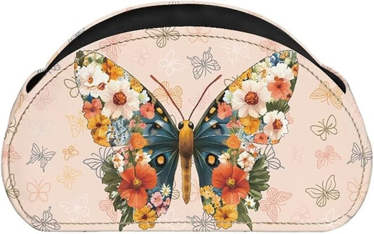 Creative Floral Butterfly Print TV Remote Holder with 5 Compartments, Office Desk Organizers - Nightstand Organizers/Bedside Table Accessory, Storage for Controllers/Media Players Yellow