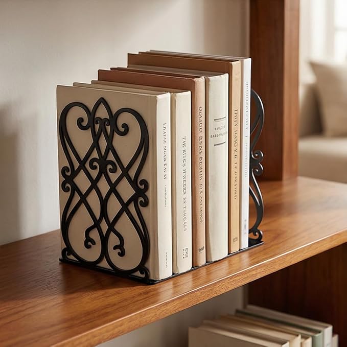 2 Pieces Book Ends for Shelves, Vintage Metal Bookends, Decorative Art Book Organizer, Non-Skid Book Ends for Heavy Books, Books Stoppers Ideal Gift for Book Lovers 4.7"x3.5"x7" (Vintage)