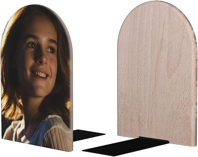 Add Custom Print Photo 2 Piece Wood Decorative Bookends 6.7x4.2 in, Book Ends for Home Office Library Shelves Decor Room Kitchen Desktop