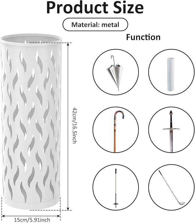 Umbrella Stand Metal Umbrella Holder Hollowed Umbrella Rack Freestanding Umbrella Stand Rack Practical Umbrella Organizer Indoor Umbrella Storage Rack for Home Entryway(white-1-circular)