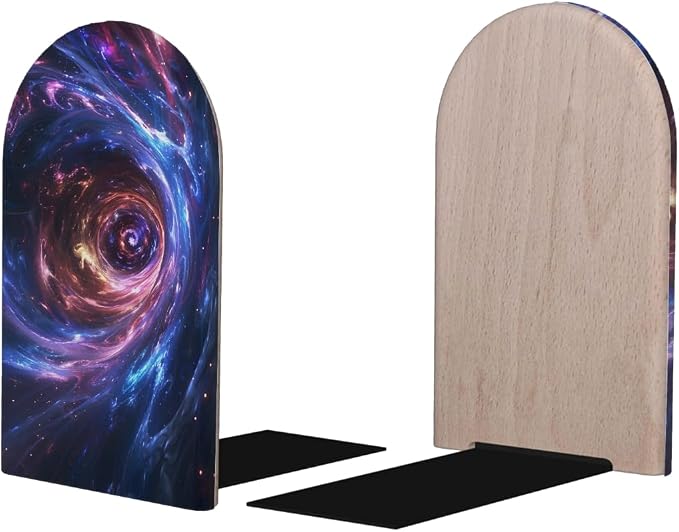 Galaxy Nebula Abstract Art 2Pcs Book Ends for Shelves Non-Skid Wood Bookends Decorative Back to School Books Holders Book Stoppers Bookshelf Accessories for Desk Home Office School Decor (1 Pair)