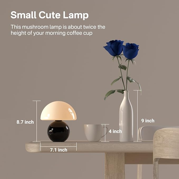 Dawnwake Mushroom Lamp Table Lamp for Bedroom,Desk Bedside Small Lamps for Living Room Night Stands,Mushroom Decor Cute Mini Modern Mid Century Lamps,Unique Aesthetic Home Living Room Decor(Black)