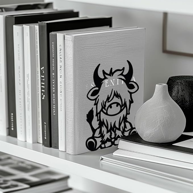 Peacoblue Metal Bookends for Shelves, Modern Decorative Heavy Duty Study Book Support Stoppers for Office, Desk, Shelf, Room 5.3"x4.3"x6.5" Cast Iron Simple Tall Bookends, 1 Pair (Highland Cattle)