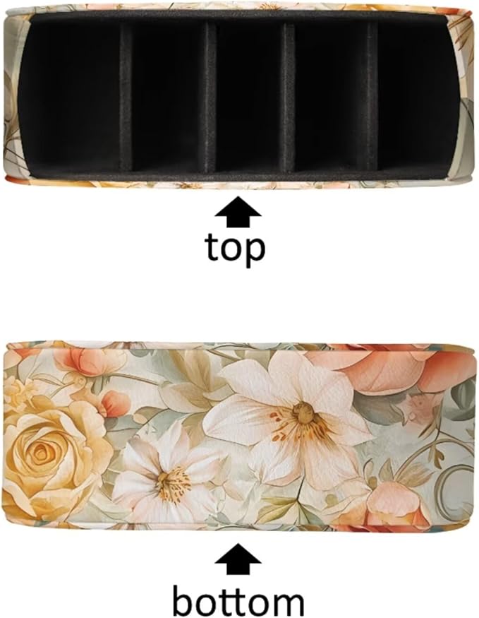Vintage Bird Flower Print TV Remote Holder with 5 Compartments, Office Desk Organizers - Vanity Organizers/Nightstand Accessory,Storage for Jewelry/Cosmetic Brushs/Pens Yellow