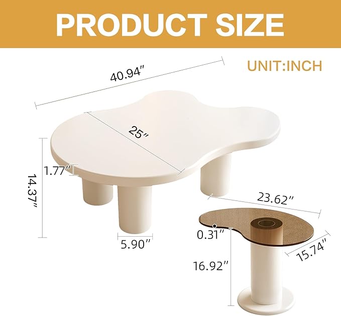 Modern Nesting Coffee Table Set of 2 Irregular Cloud Shape Cream White Center Table Space Saving eAccent Tables for Living Room Apartment Bedroom Office Minimalist Decor