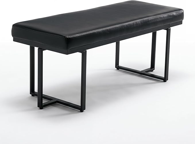 Hyfirm 45" Faux Leather Entryway Bench, Upholstered End of Bed Bench Ottoman for Bedroom Window Bench Dining Bench with Metal Legs for Living Room Dining Room, Black