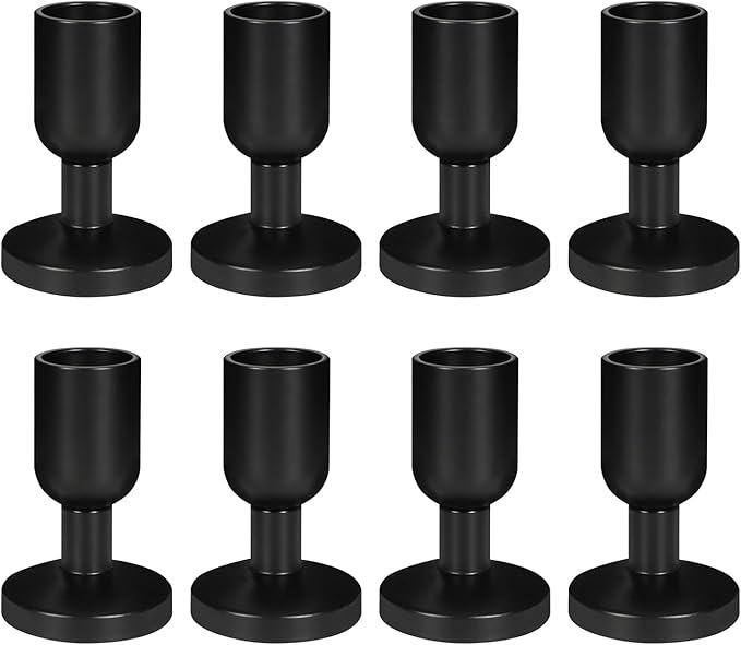 SHOHAYTO Vintage Black Taper Candle Holders Set of 8, Black Candle Stick Holders for Dining Table, Wedding Centerpiece, or Festive Mantel Decor