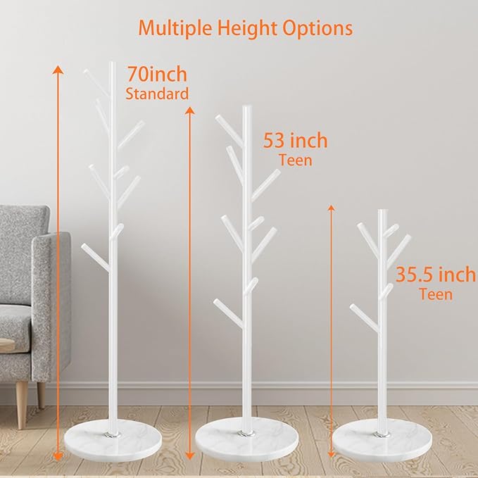 ZOZOE Metal Coat Rack Freestanding, Metal Coat Rack Stand with Natural Marble Base, Modern Coat Racks with 8 Hooks, White Coat Tree Hanger Stand for Jacket, Bag, Entryway, Office