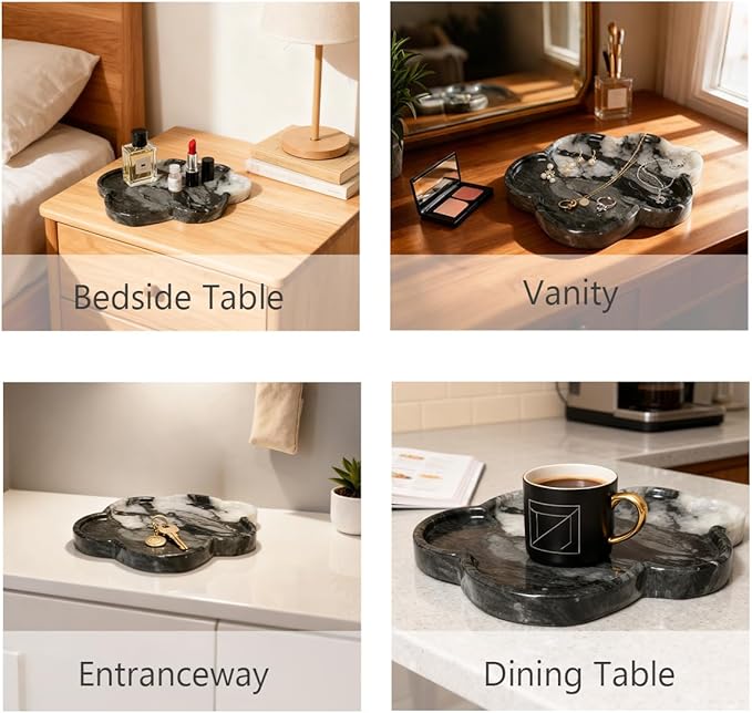 Natural Marble Tray Cloud Shape Vanity Trays, Jewelry Trays Holder Dish for Bathroom Countertop Home Decor Gift Dark Green