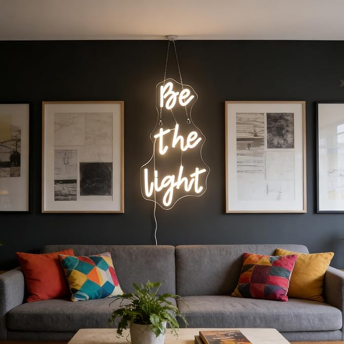 "Be The Light" Neon Sign, Positive Quotes Decorative Neon Lights for Home Room Wall Decor, Office Wall Decor Neon Light Sign, Christmas Birthday Gift,Thanksgiving Gift(warm white)