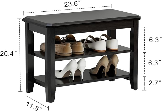 AQIMUELE Wood Shoe Rack Bench for Entryway, 2 Tier Shoe Rack for Front Door Entrance, Shoe Bench with Shoe Storage for Entryway, Bedroom, 23.6"