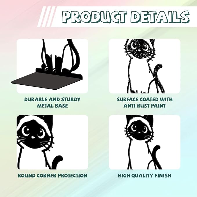 Peacoblue Metal Bookends for Shelves, Modern Decorative Heavy Duty Study Book Ends Stoppers for Office, Desk, Shelf, Room 5.3"x4.3"x7.9" Cast Iron Simple Tall Bookends 1 Pair (Siamese Cat)