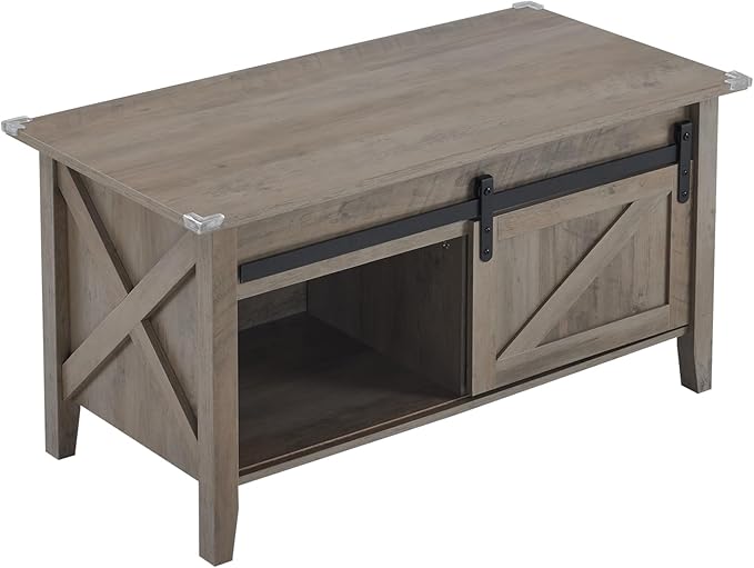 VINGLI Farmhouse Lift Top Coffee Table, Rustic Grey with Storage Shelf/Hidden Compartment, Mesa De Centro para Sala, Rustic Brown (Grey, 36" L)