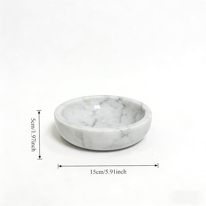 Small Decorative White Marble Bowl, 5.9 inches,Natural Stone Round Bowl for Home Decor, Fruit, Nuts, Jewelry tray,Coffee Tables Centerpiece, Soap Serving (White-small)